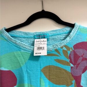 fresh produce Aqua Turquoise Floral Top with Pink and Olive Accents